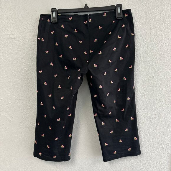 Vtg 90s Betsey Johnson Black Label Pink Rosebud Embroidered Pedal Pusher Pants 6 - Picture 4 of 5